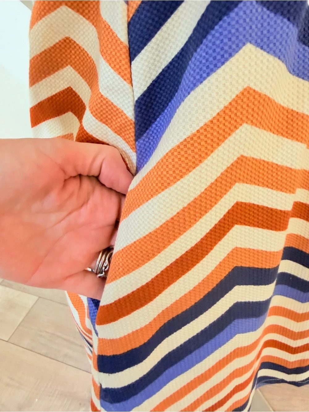 Anthropologie Judith March Navy Strapless Mini Dress Orange & White Chevron Sz S